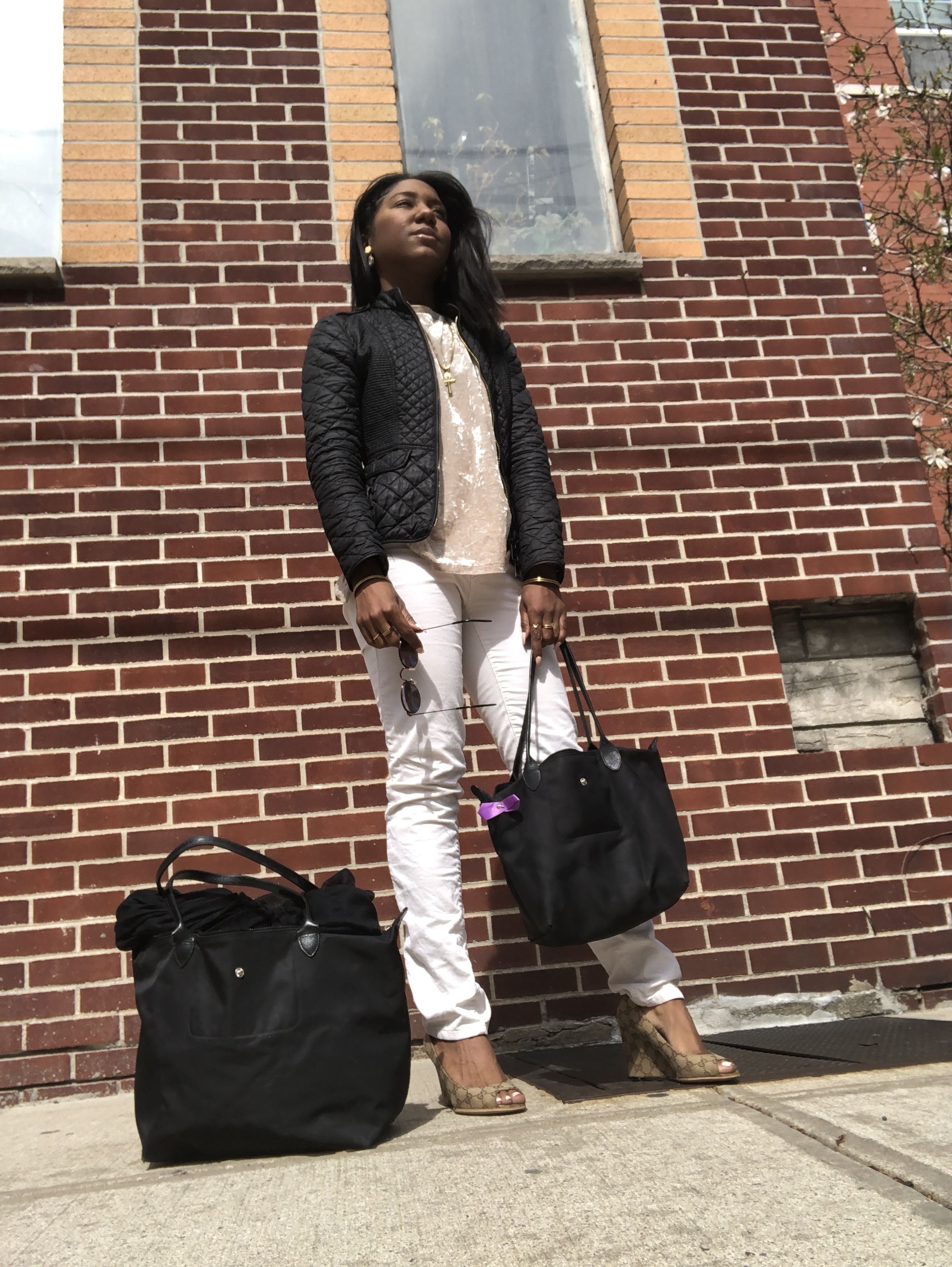 Jacket -  Burberry  | T-Shirt - Forever21 | Corduroy Pants -  Calvin Klein  | Bags -  Longchamp  - Shoes -  Gucci  | Sunglasses -  H&amp;M